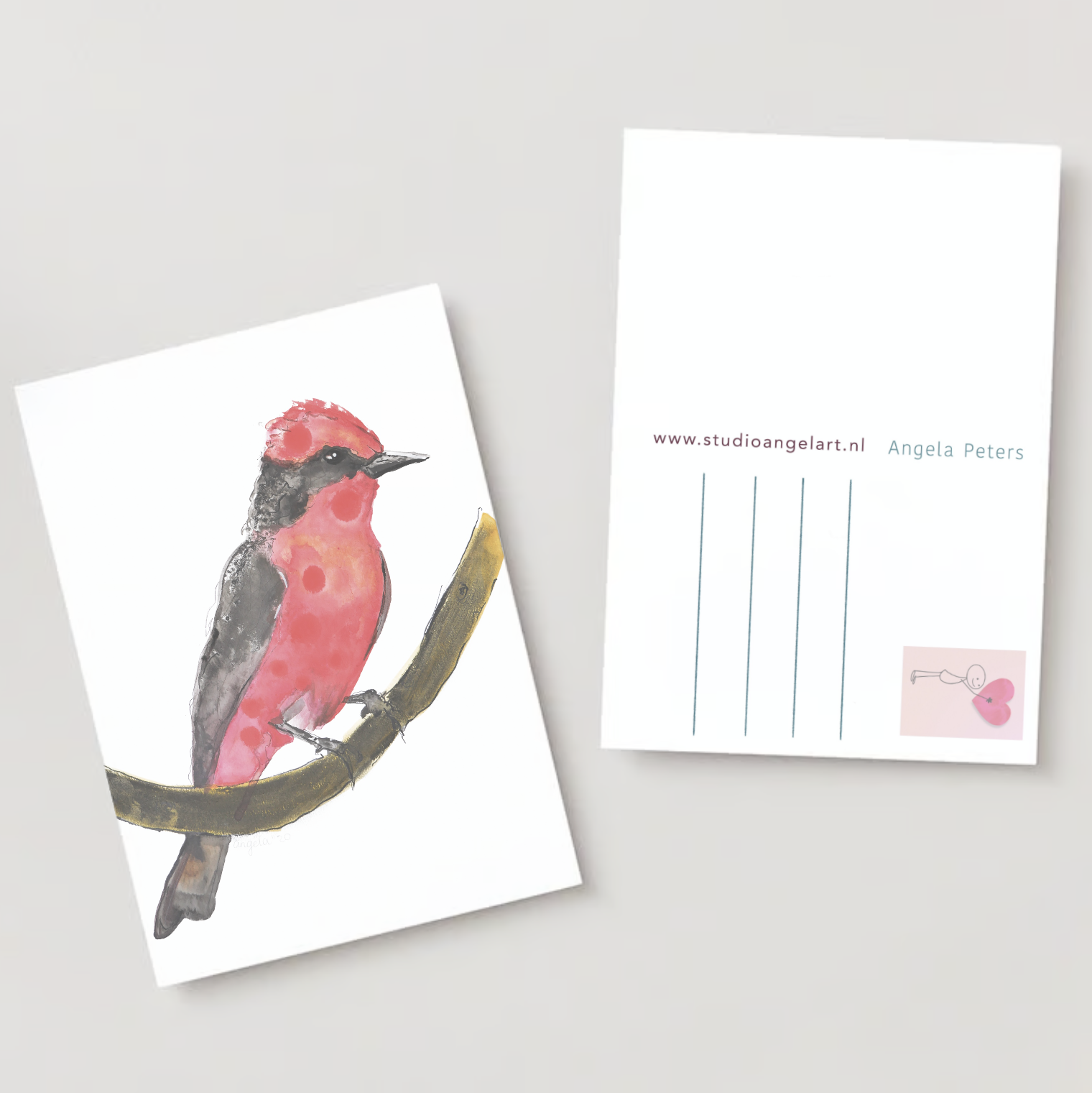 Tropisch rood vogel wenskaart illustratie