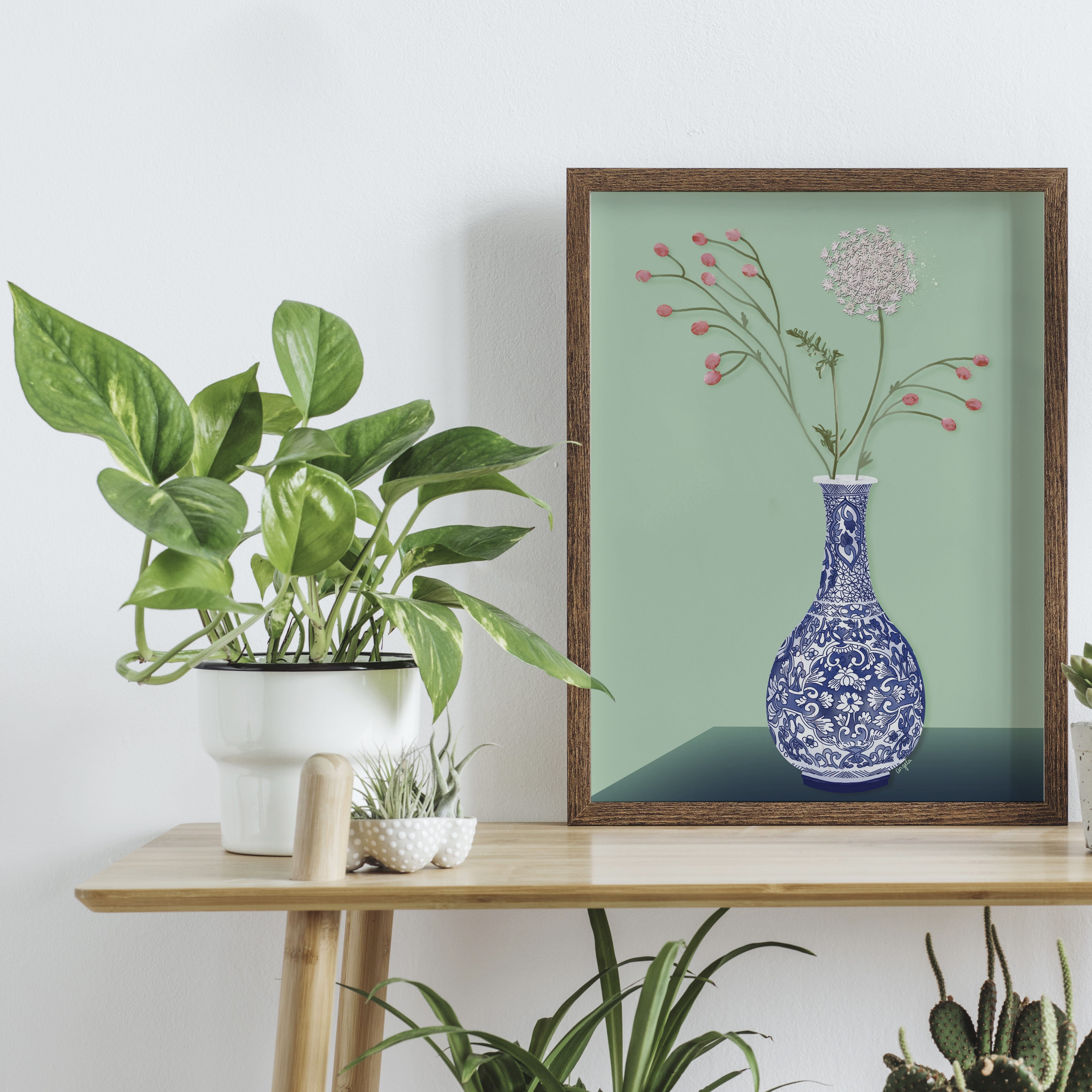 bloemen met veel kleur in Houten lijst