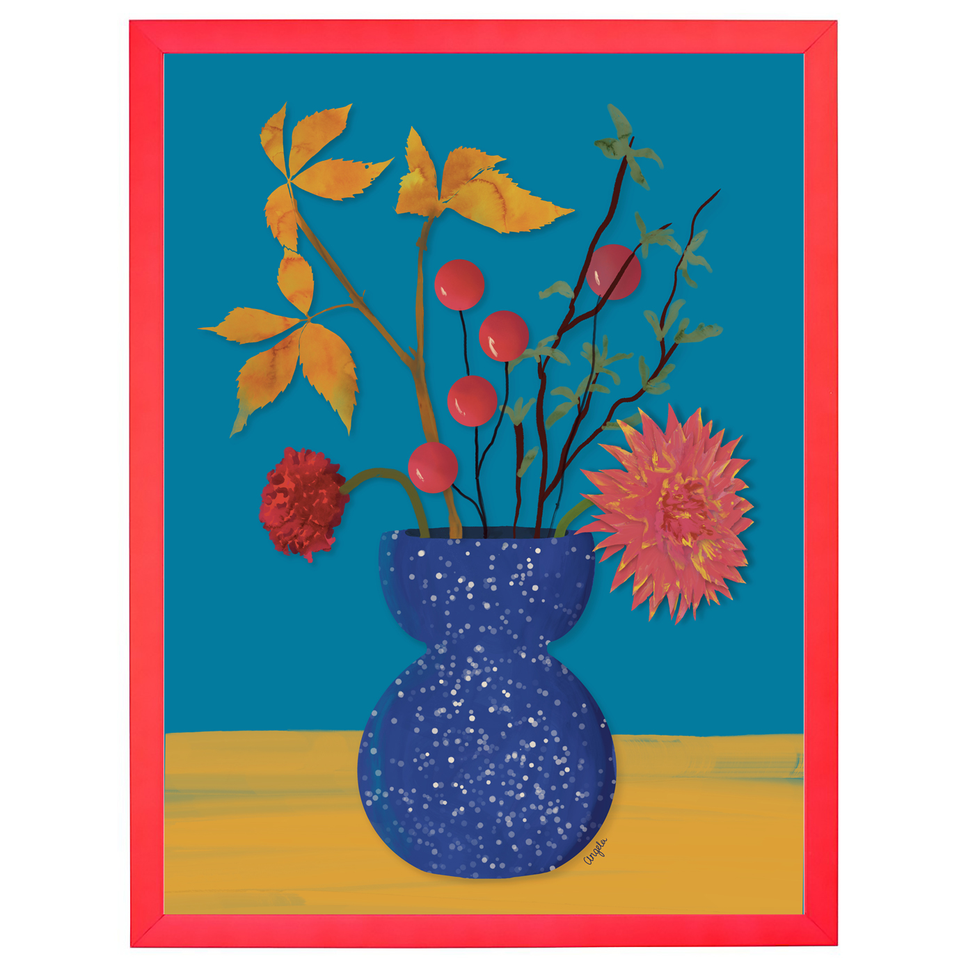 blauwe vaas wite stippen neon