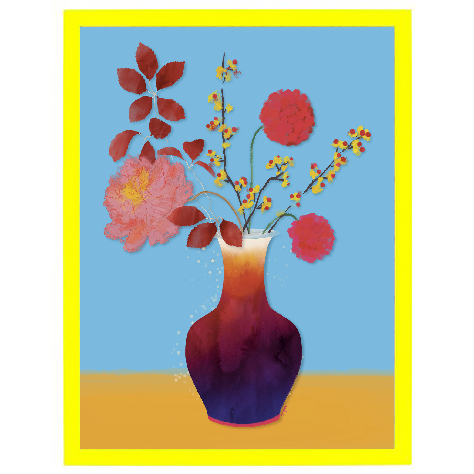 gekleure vaas met bloemen neon