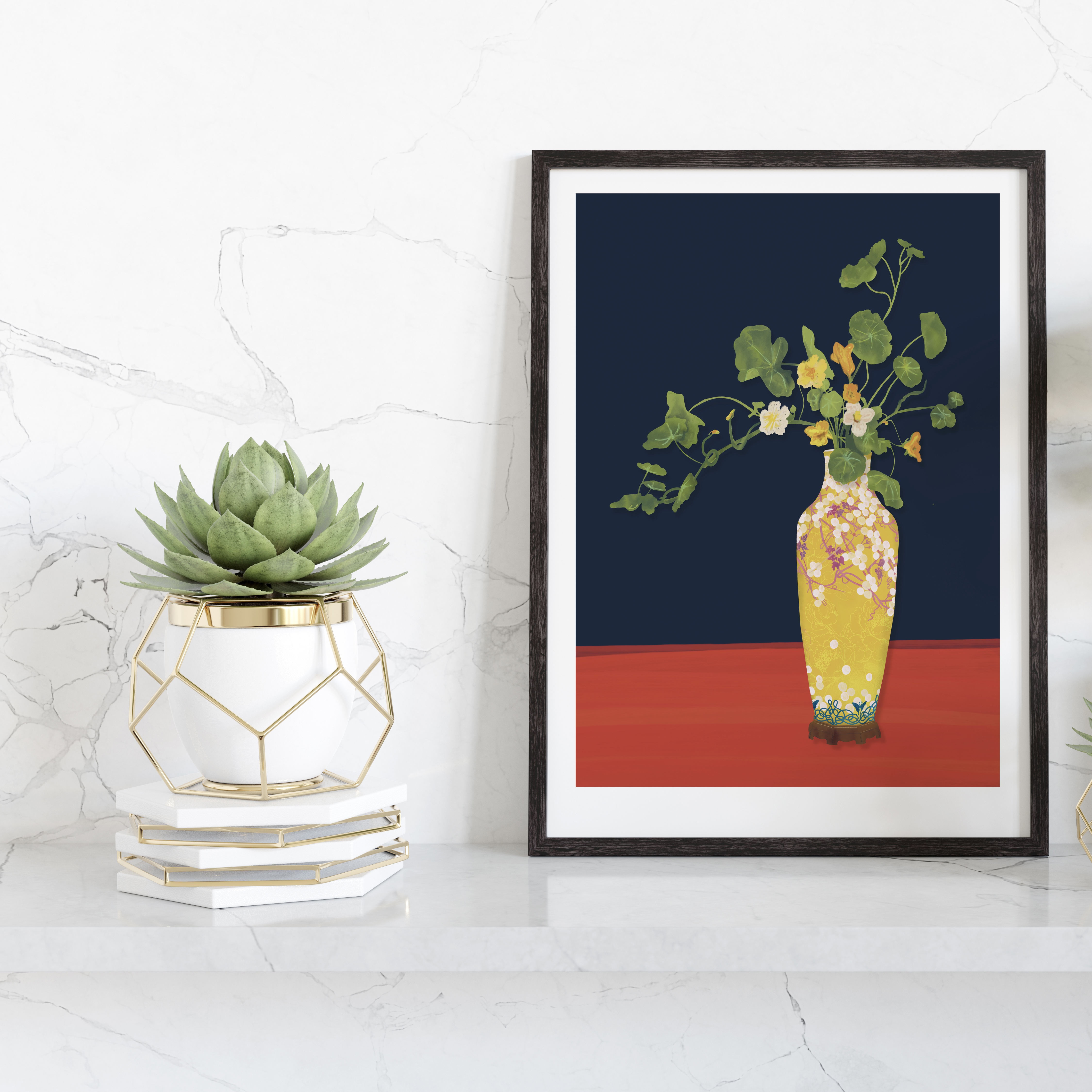 bloemen met veel kleur in Houten lijst