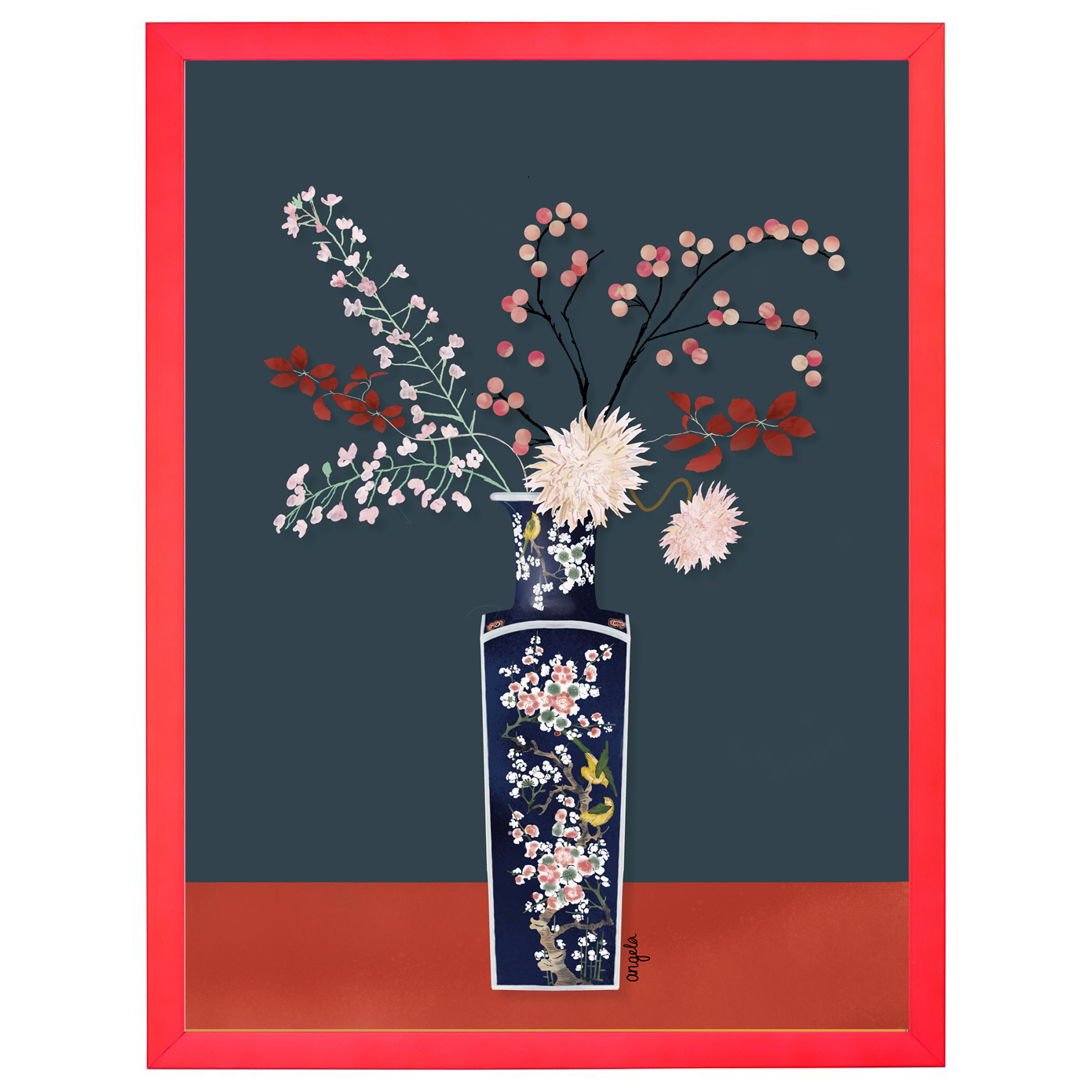 oosterse vaas met bloemen neon