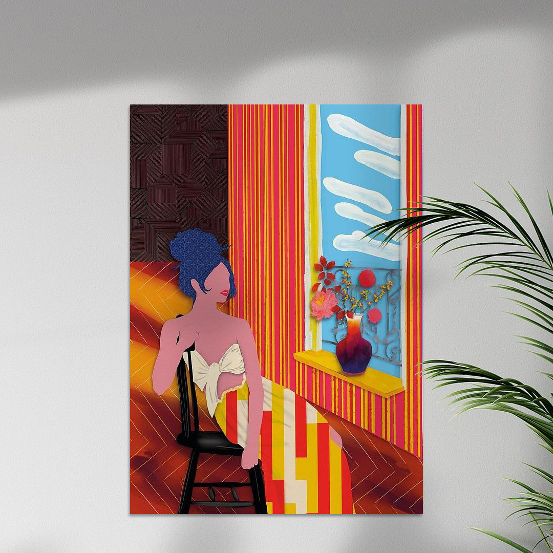 Vrouw voor het raam gicleé print