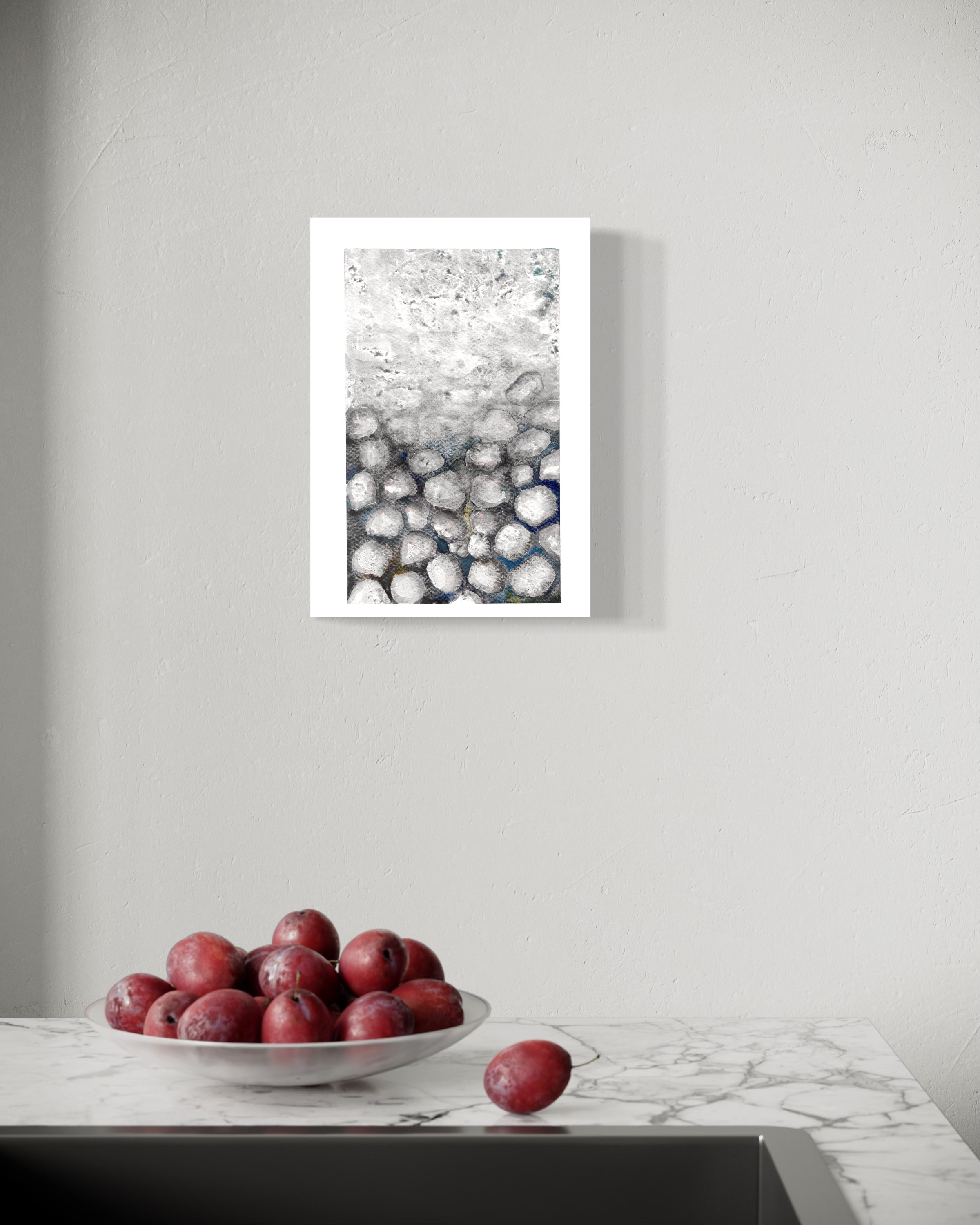 Abstracte stenen grijs blauw aquarelverf op papier