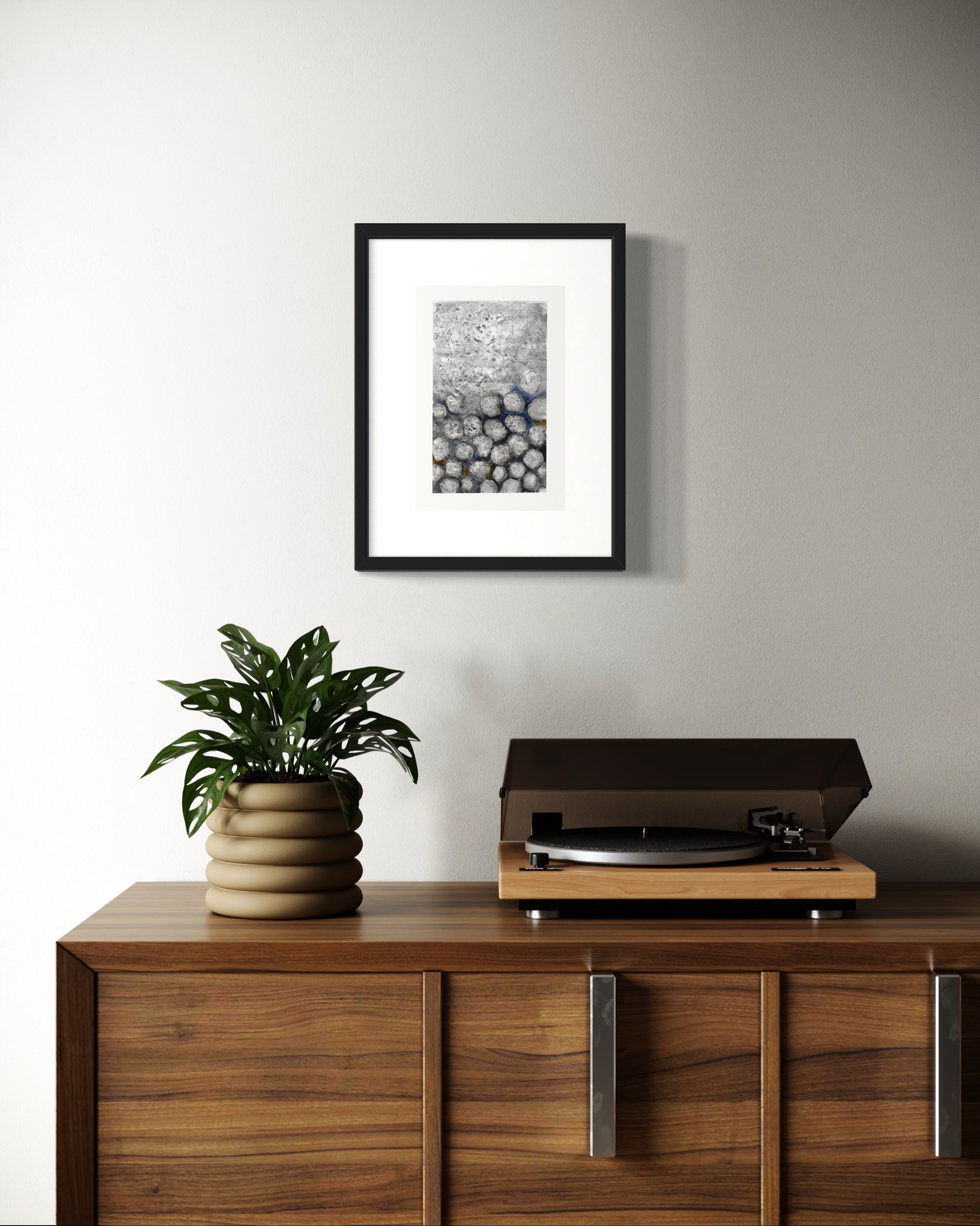 Abstracte stenen grijs blauw aquarelverf op papier