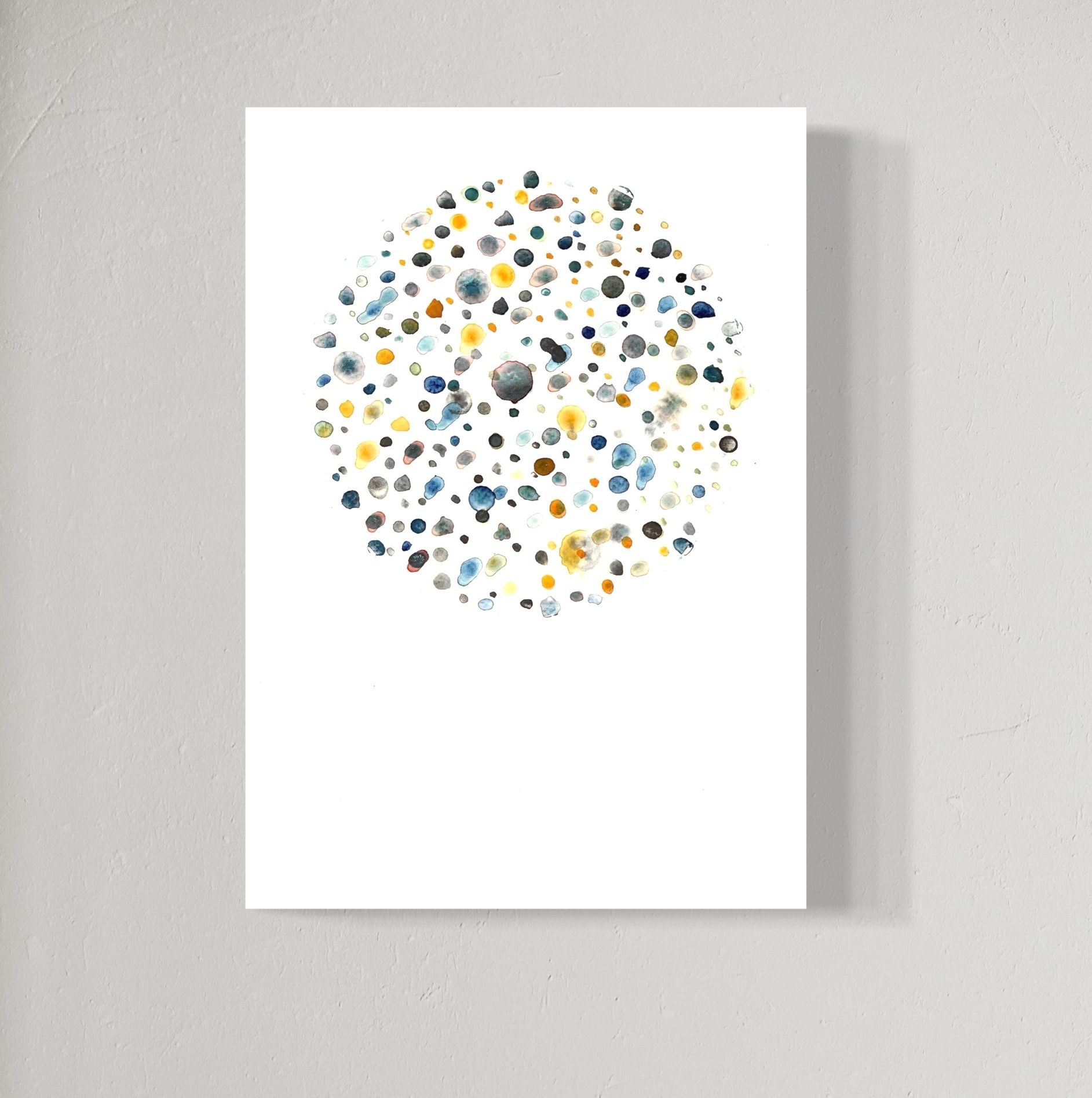 Abstracte vormen in grijs oker geel blauw aquarelverf