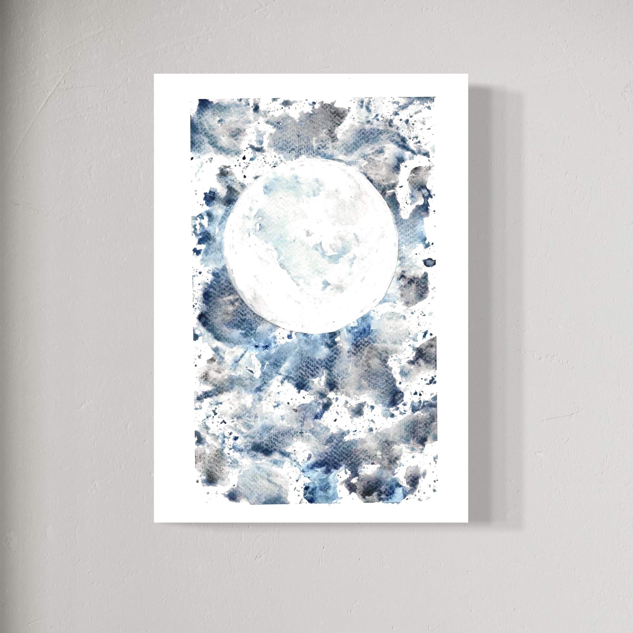 Cirkel met Abstracte vormen in grijs wit blauw aquarelverf